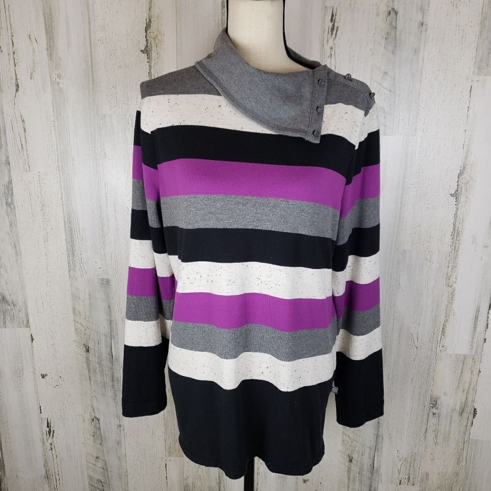Talbots Striped Asymmetrical Collar Top Sz L